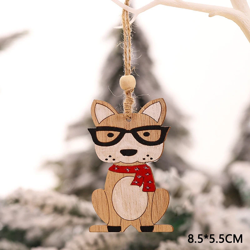 Glasses dog Рождество зеленая Рождественская елка автомобиль седан очки собака деревянный кулон Орнамент Рождественские Новогодние украшения дома Noel подарки автомобиль - Цвет: Glasses dog