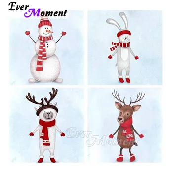 

Ever Moment Diamond Painting Cartoon Animal Christmas Blue Backgroud Dimaond Emabroidery Resin Drills Art Decoration 3F2476