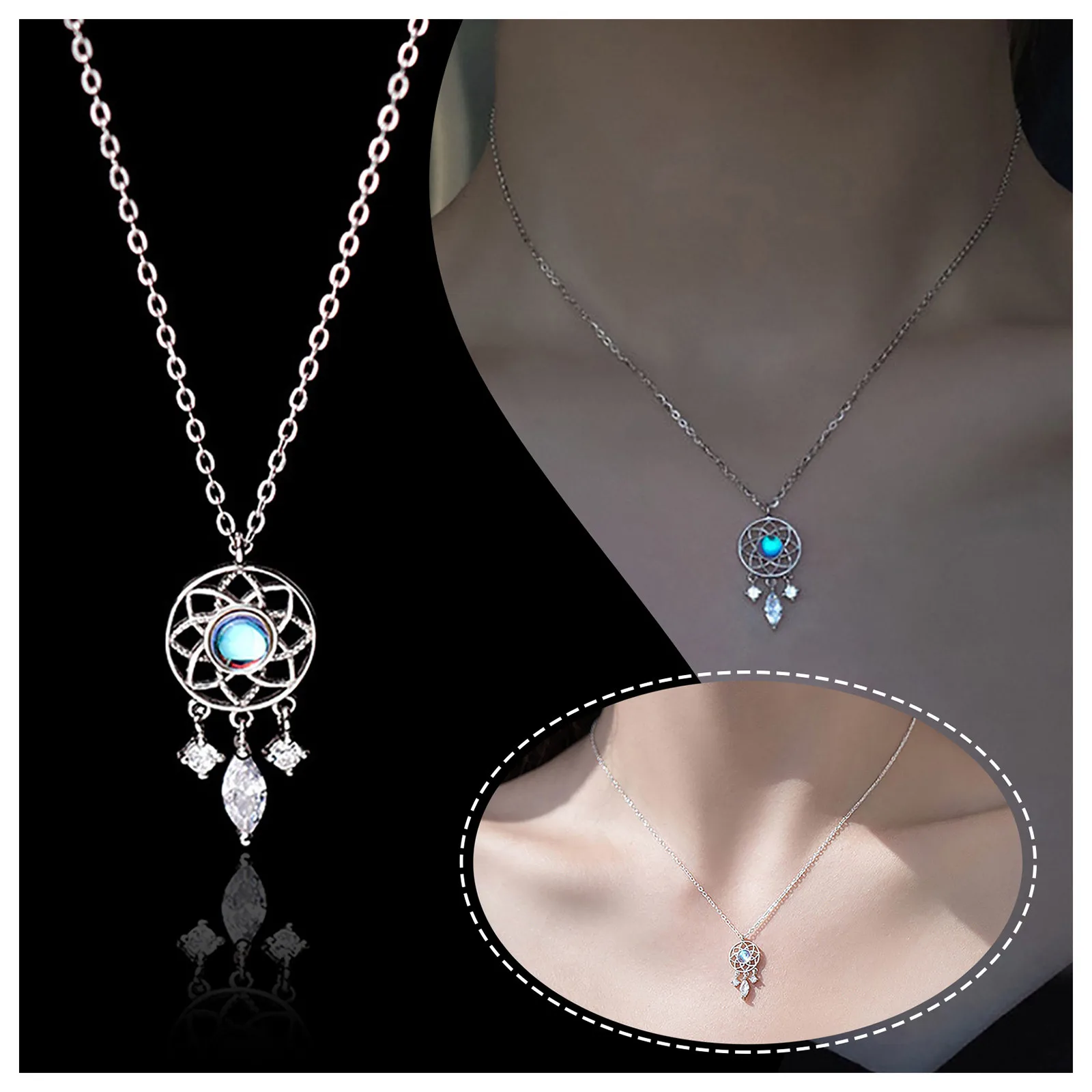 Women Dreamcatcher Necklace Luminous Pendant Collarbone Chain Female Jewelry Accessories New Fashion Design L5 | Украшения и
