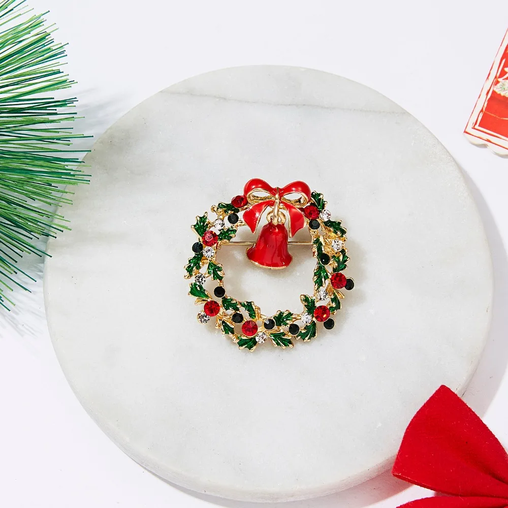 Модная брошь булавка зеленая Рождественская гирлянда с цветами Снежинка рождественское платье шляпа декорированный ошейник брошь со стразами, ювелирные изделия Новогодний подарок