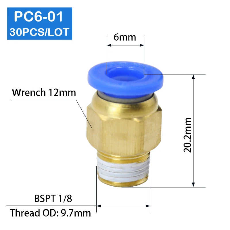 HOHE QUALIT&Auml;T 30 st&uuml;cke BSPT PC6-01, 6mm bis 1/8 "Pneumatische Anschl&uuml;sse m&auml;nnlichen gerade one-touch-armaturen