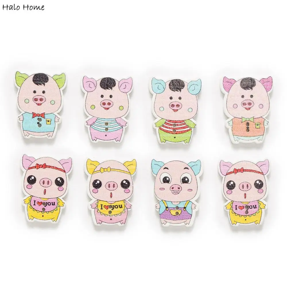 30 шт свинья Форма Симпатичные деревянные пуговицы для пришивания ткань