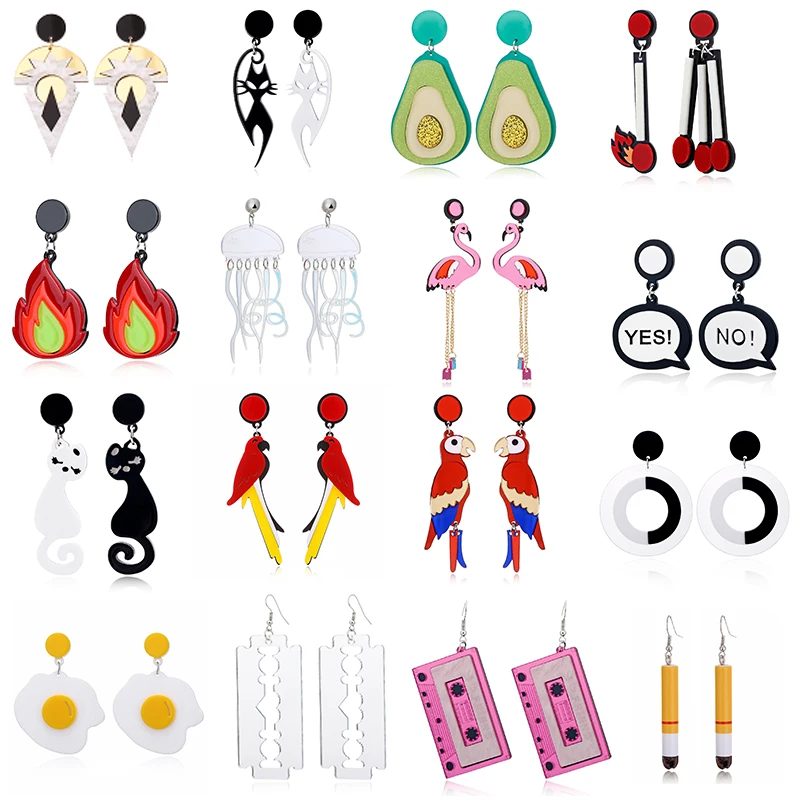 YAOLOGE Acrylic Cute Big Drop Earrings Astronaut Food Tassel Jellyfish Octopus Pearl Earrings For Women Trendy Jewelry Party