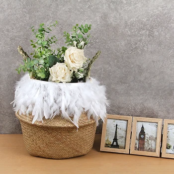 

Household Storage Foldable Natural Seagrass Woven Storage Basket Pot Garden Flower Vase Hanging Wicker Basket Bellied Baskets