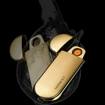

Ultra-thin USB Charging Metal Windproof Lighter Mini Fmaleless Gadgets for Men Technology Tungsten Mechero Resuable Lighter