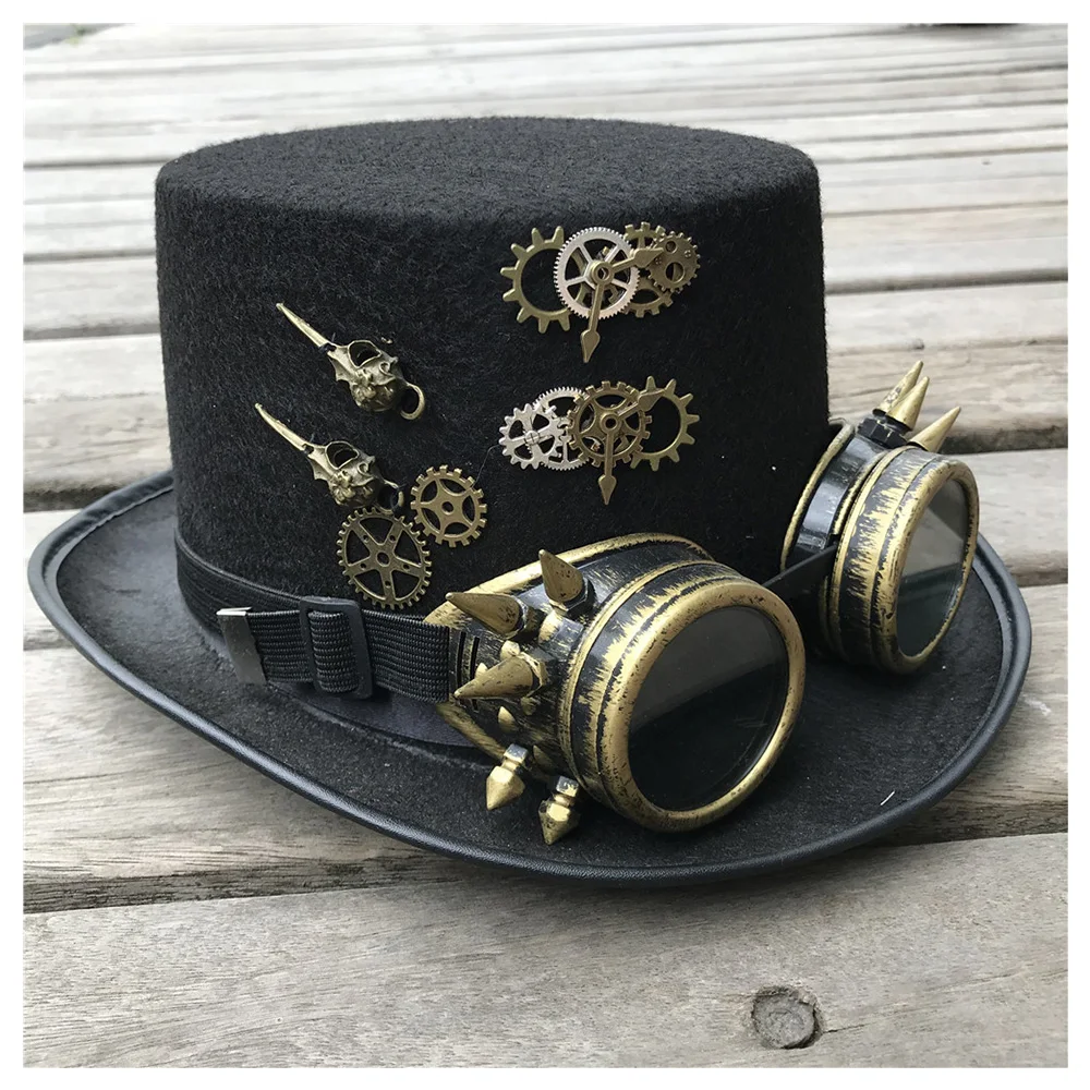 Sombrero de copa Steampunk hecho a mano para hombre mujer, gorro mágico con gafas de engranaje, de rendimiento, tamaño de 57CM, 2019 _ - AliExpress Mobile