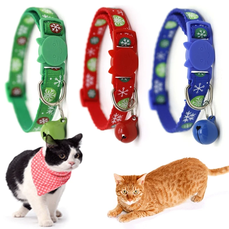

20 Pcs Colorful Snowflake Printing Cat Safety Collars Breakaway with Bell Cute Kitten Puppy Quick Release Indoor Outdoor