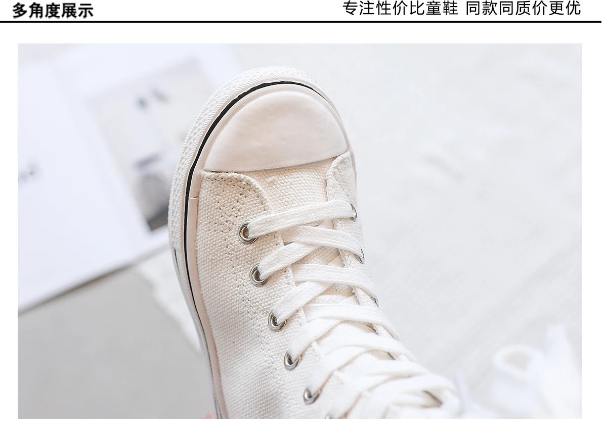 Весенне-Осенняя детская парусиновая обувь для мальчиков и девочек, джинсовая обувь, детская обувь высокого типа, детские ботинки до середины икры на шнуровке, на возраст от 4 до 14 лет