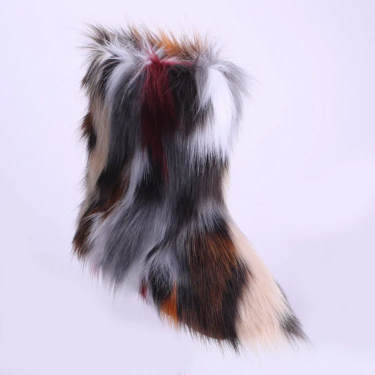 Mixed colors 2 Популярные женские зимние ботинки на меху; лисий мех; радужные ботинки; женские плюшевые ботильоны на плоской подошве; Модные женские теплые зимние ботинки; обувь на платформе - Цвет: Mixed colors 2