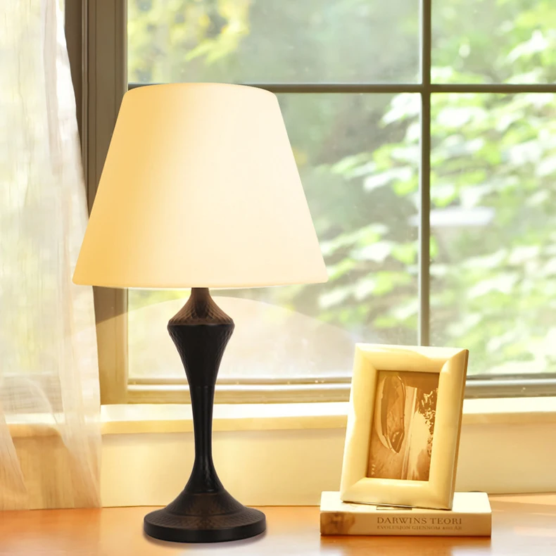 

7W LED Bedside Light Fixture Desk On Lamp E27 Bulb Fabric Lampshade Button Plug