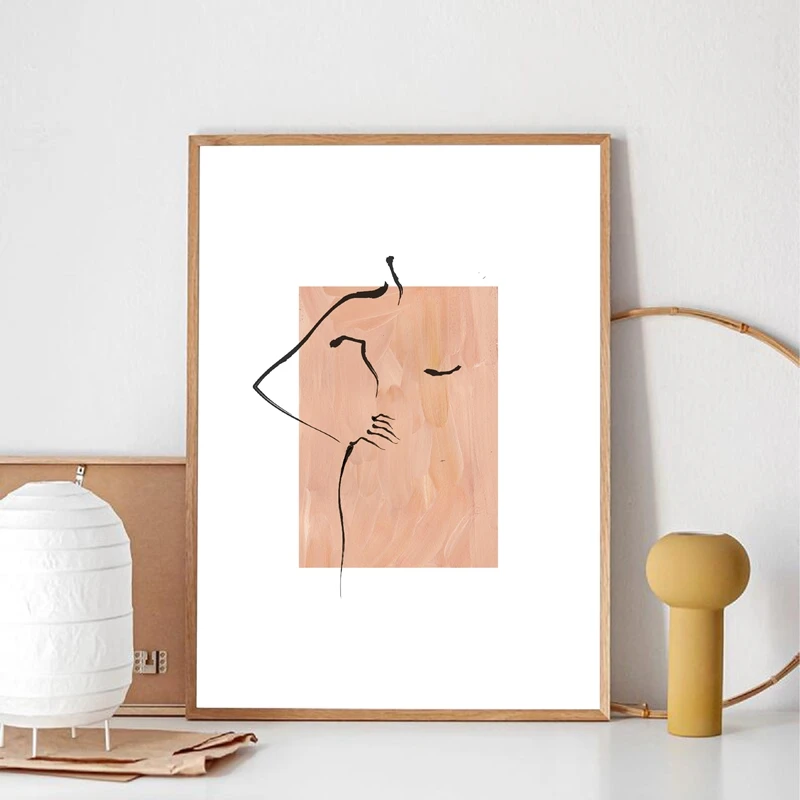 Abstract Woman Line Drawing Canvas Painting Prints Black Beige Neutral Wall Art Nordic Print Home Decor Poster Modular Pictures | Дом и сад