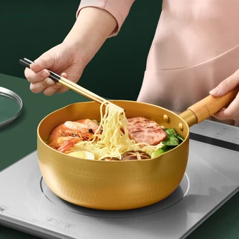 

Small Baby Food Supplement Pot Mini Boiled Soup Instant Noodles Wood Handle Japanese Non-stick Aluminum Hot Boiled Milk Snow Pan