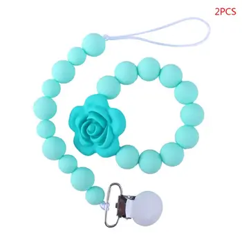 

2 Pcs Set Baby Teething Bracelet Pacifier Clips Beads Infant Chew Toy Jewellery CORB