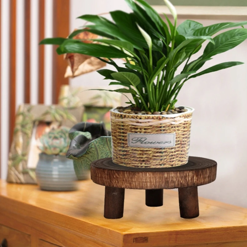 Plant Stand Wooden Flower Shelf Solid Wood Round Bench Flower Pot Holder Plant Succulent Flower Pot Base Display Stand Stool Home Garden Patio Decor