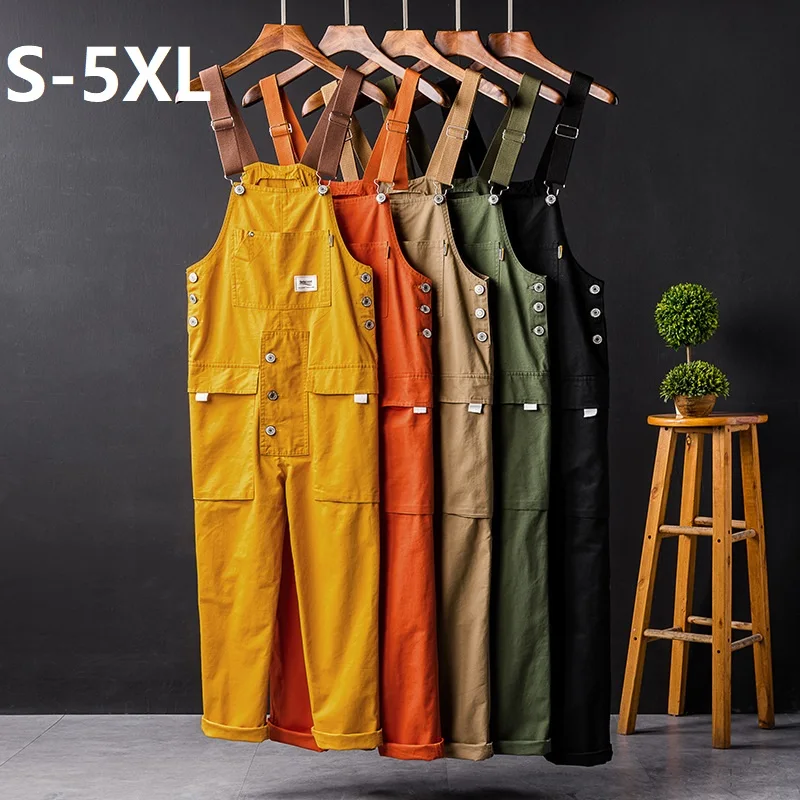 Men's Casual Retro Bib Overalls - Solid Work Pants, Loose Fit Jumpsuit