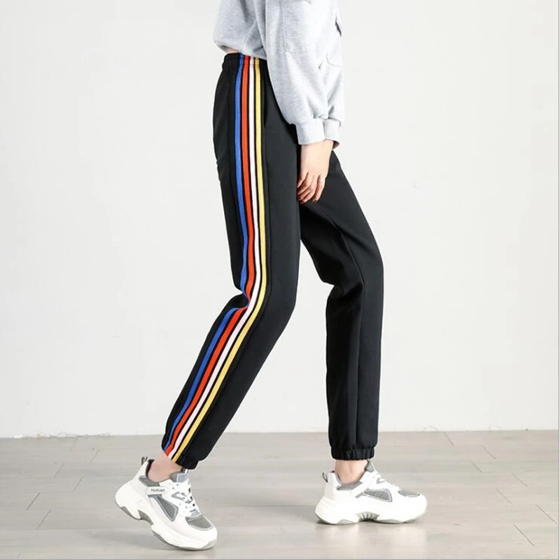 

Sweatpants Women Baggy Jogger 2020 Autumn Fashion Multi Color Side Stripe Trousers Elastic Waist Black/Grey/Green Streetwear New