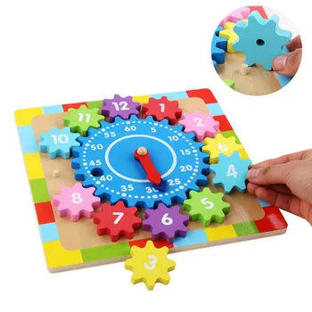 

Wooden Gear Sorting Clock Wooden Teaching Clock with Numbers and Shapes Sorting Puzzle Educational Toy