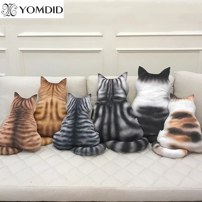 Strip Cat Shape Plush Cushions Pillow Back Shadow Comfortable Cushion Cat Shape Filled Animal Cushion Kids Cute Gift Pillow Toys