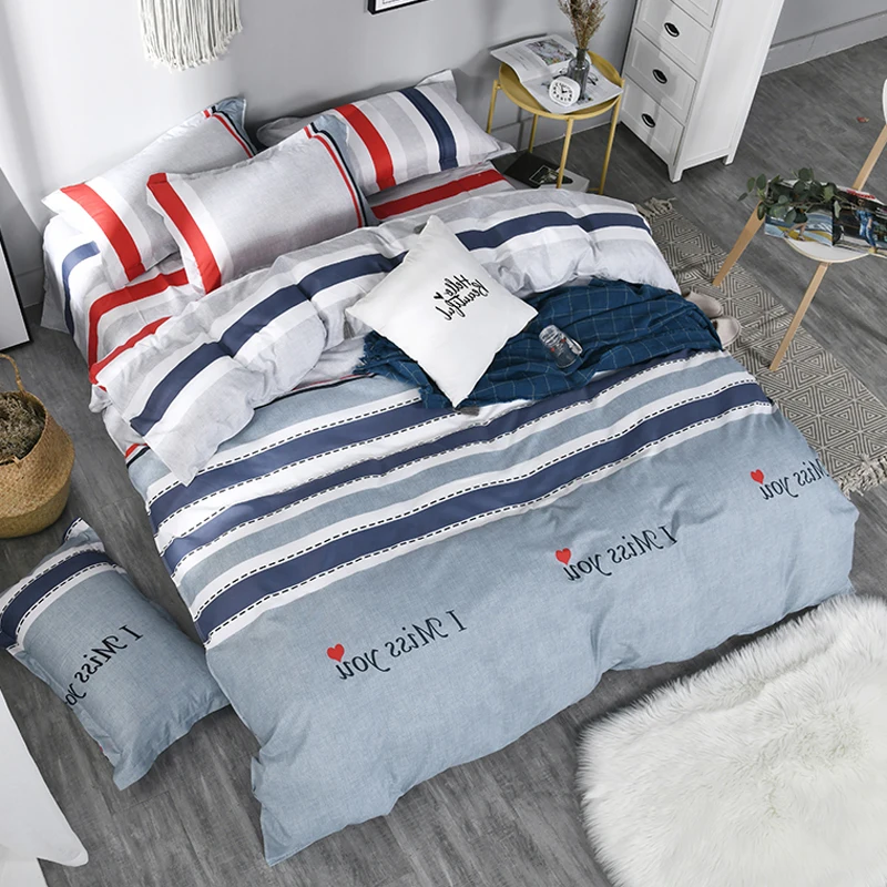 

simple plaid stripe bedding set king queen full 5 size bed linen 4pcs/set duvet cover set luxury bed sheet AB side bedclothes