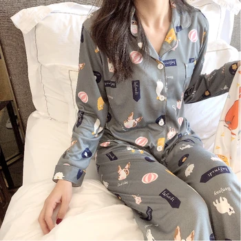 

2 Pcs Premium Pajama Sets For Women Long Sleeve And Trousers Casual Pyjamas Female Night Sleepwear Spring Autumn Pijamas