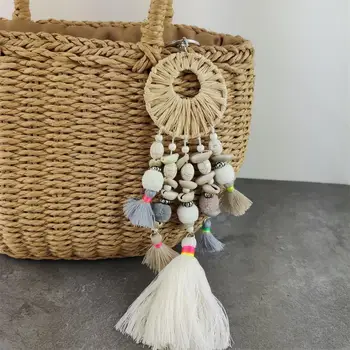 

Boho Handmade Colored Beaded Stone Tassels Charm Keychain for Women Bohemian Fashion Keyring Bag Trinket Accessories