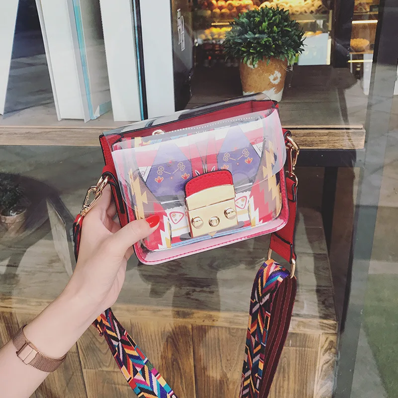 

Summer Small Bag Women's 2018 New Style Fashion Korean-style Versatile Transparent Square Sling Bag Wide-Strap Shoulder Bag Mini