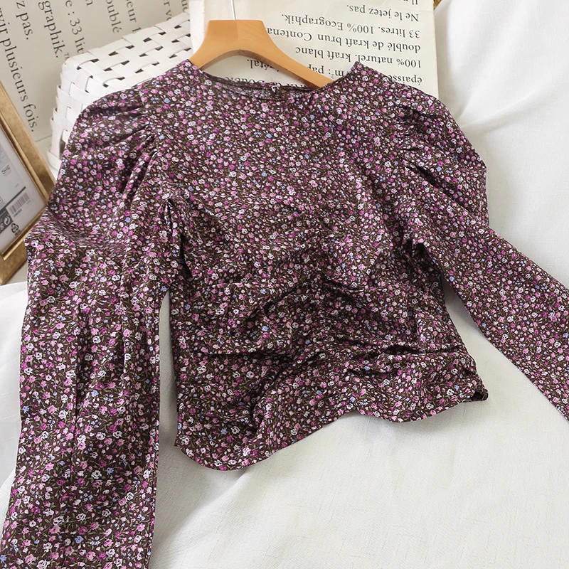 LANMREM, Новинка осени, тонкая женская рубашка с круглым вырезом и принтом, короткий параграф, PC224