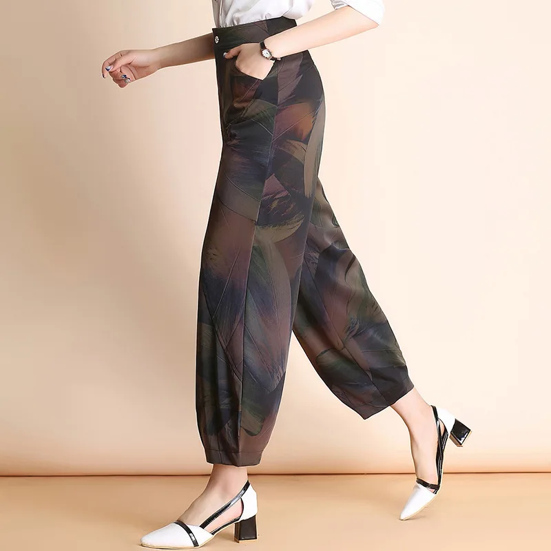 

2018 Autumn And Winter New Style Middle-aged High-waisted Bloomers WOMEN'S Ninth Pants Floral Large Size Casual Pants Slimming W