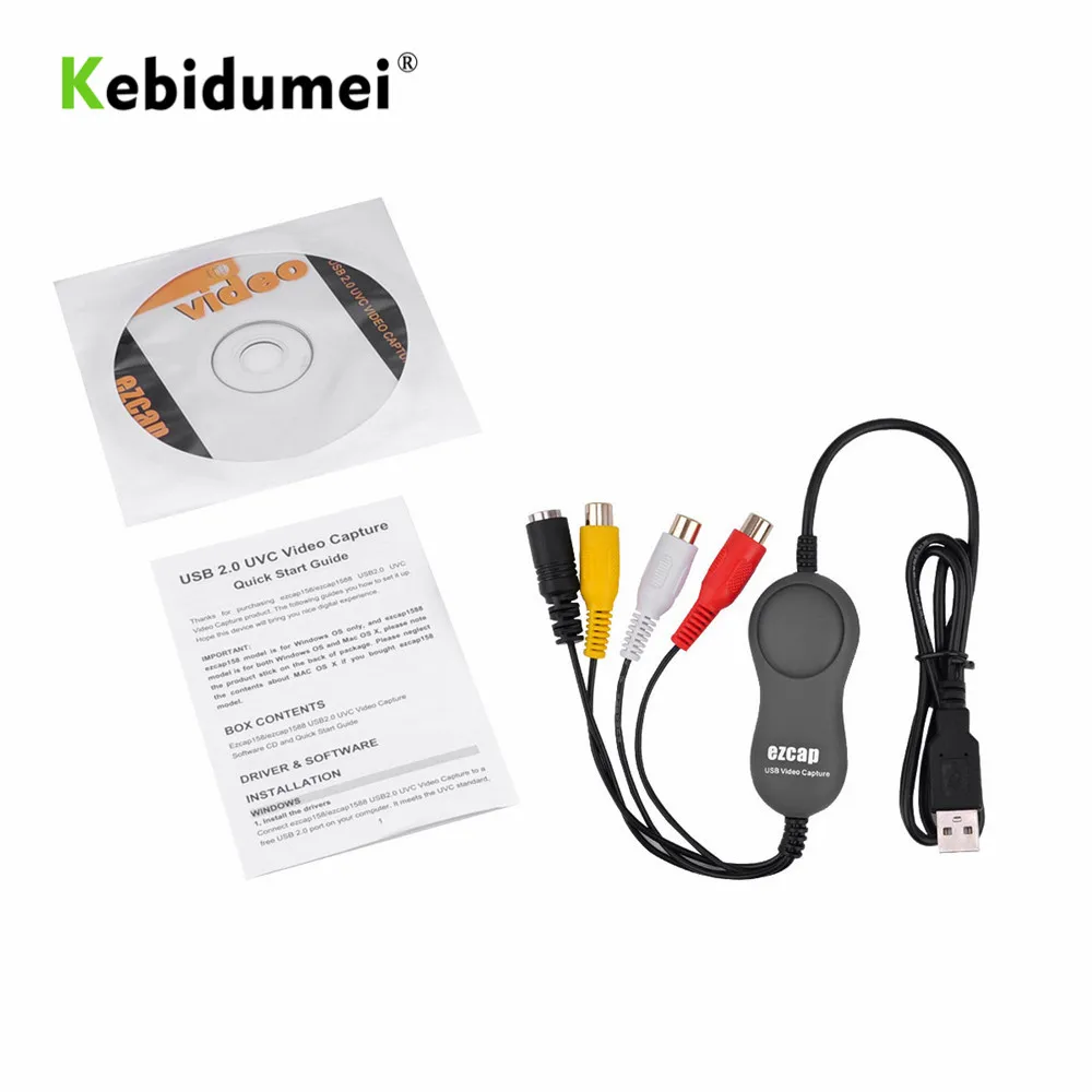 KEBIDU USB 2 0 аудио видеозахват преобразователь карты адаптер DVD DVR VHS для Win7/8/10 Mac OS все