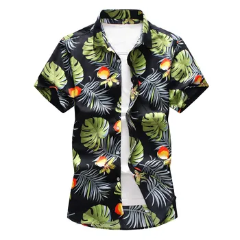 

Men Plus Size Male Shirts Turndown Collar Buttons Casual Print Hawaiian Beach Holiday Short Sleeve Shirt Male Top #13