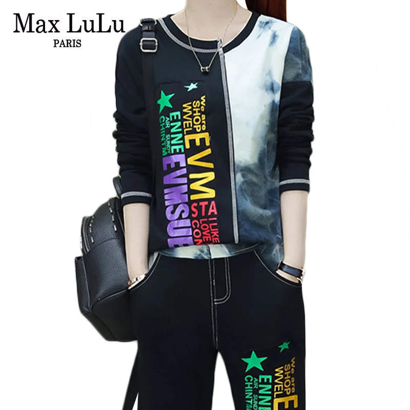 

Max LuLu Fashion Korean Style Autumn Ladies Crop Tops Sweat Pants Womens Printed Two Piece Sets Casual Outfits Fitness Tracksuit