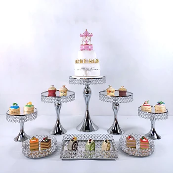 

Crystals Cake Stand Cupcake Stand Cake Decorating Supplies Wedding Plates Set Metal Round Party Dessert Display Decor Tray