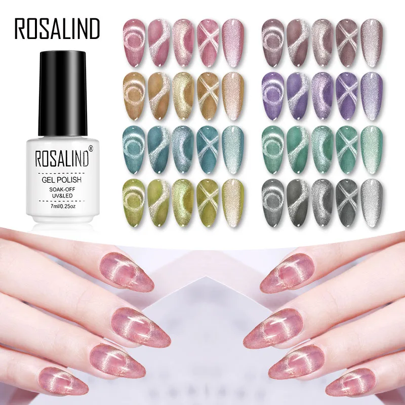 ROSALIND Glitter 9D Cat Eye Gel Polish Base Of Nails Art Crystal Magnetic Set For Manicure Nail UV Hybrid Varnish Kit | Красота и