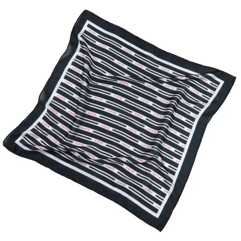 

Women LOVE Print Silk Scarf Girls Letters Printed Scarves Female Soft Spring Summer Satin Foulard 60x60 Black Silk Square Scarf
