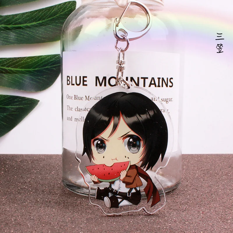 

Anime Figure Attack On Titan Key Chain 3D Double Side Key Ring Acrylic Keychain Jewelry Custom Kids Toy Key Holder Trinket