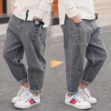 Джинсовые брюки для мальчиков осенняя одежда г. стиль детской одежды брюки большого мальчика весна и осень детские брюки Повседневная ткань