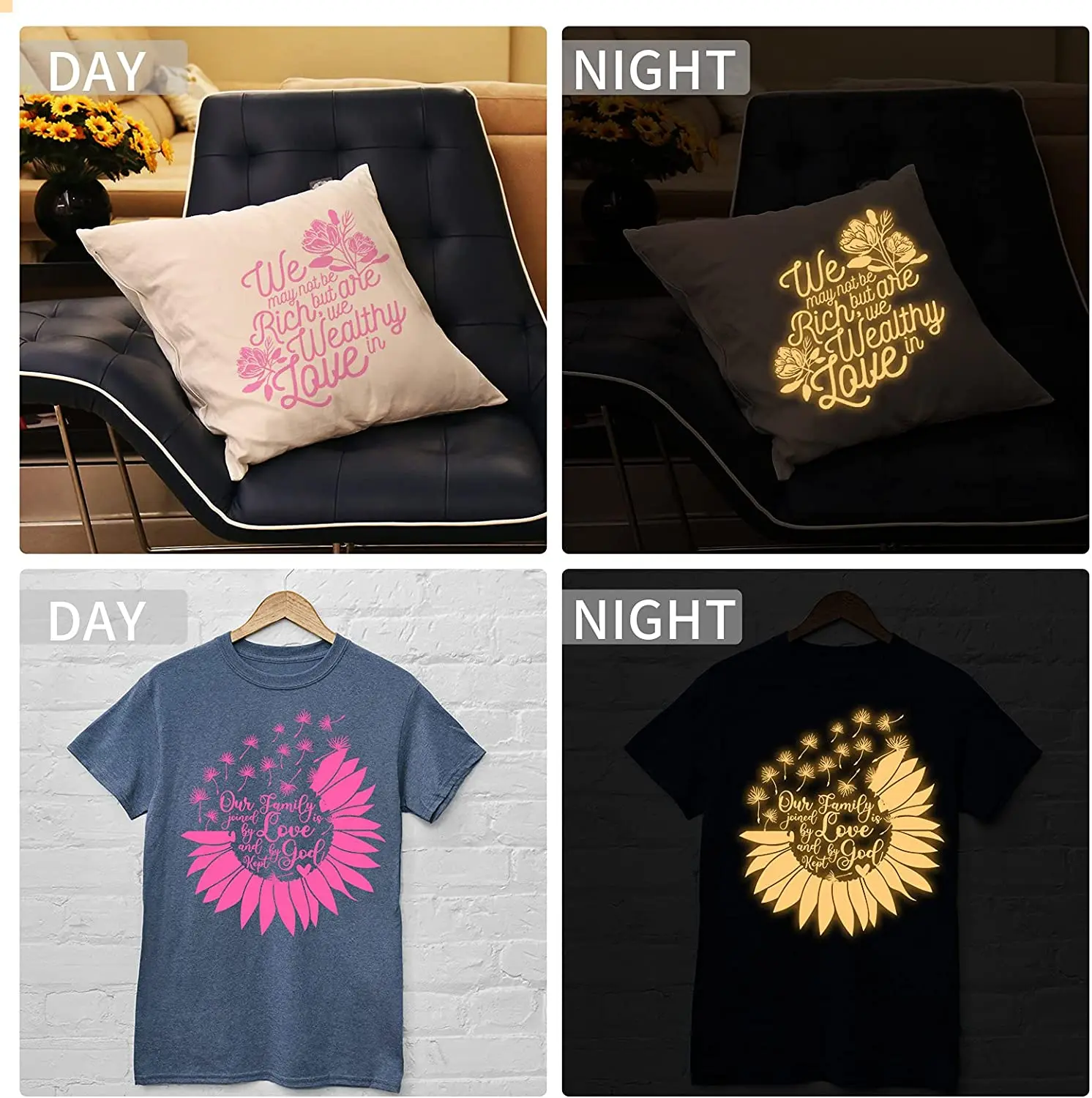 Glow in The Dark Heat Transfer Vinyl Film Luminous Christmas Rose Red Iron-on HTV for Tshirts Hats Helmet Eco-Friendly Materials