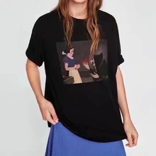 Лето модная графическая футболка Черная футболка с круглым вырезом Женская одежда Белоснежка одежда обычные Топы уличная хлопковая футболка