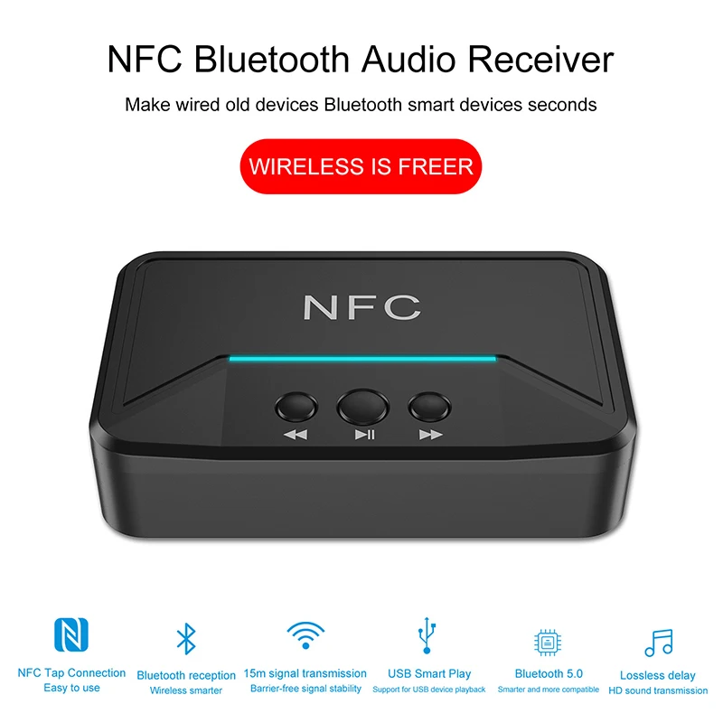 Bluetooth аудио приемник NFC/USB диск стерео беспроводной адаптер 3 5 мм AUX/RCA кабель для