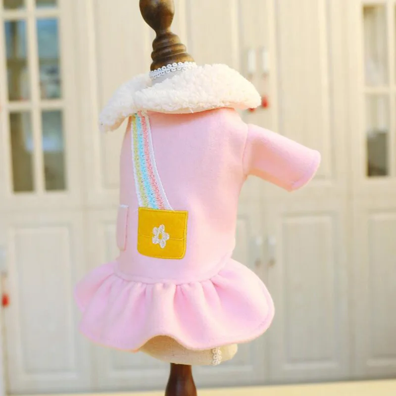Осенне-зимние теплые платья для собак розовая юбка-пачка из полиэстера одежда для щенков плюшевый пудель одежда для маленьких и средних домашних животных