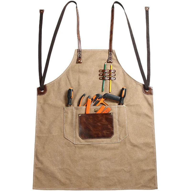 

Craftsman Workshop Uniforms Double Shoulder Water Wash Canvas Cow Leather Handmade Carpenter Barber Back Belt Work Clothes