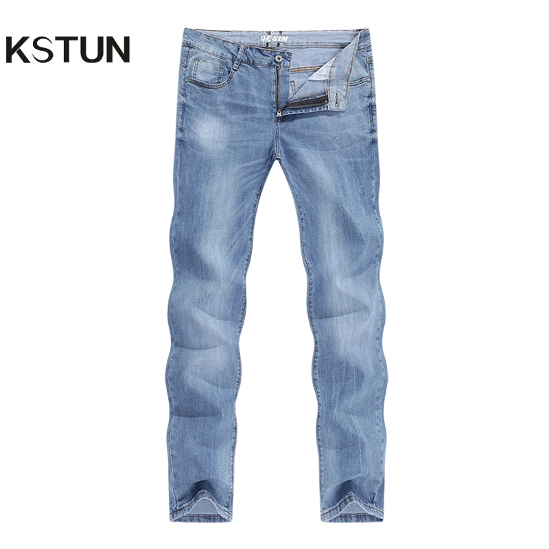 Man Jeans Long-Trousers Light-Blue Fashoin Clothing Regular-Cut Spring Stretch Slim Male