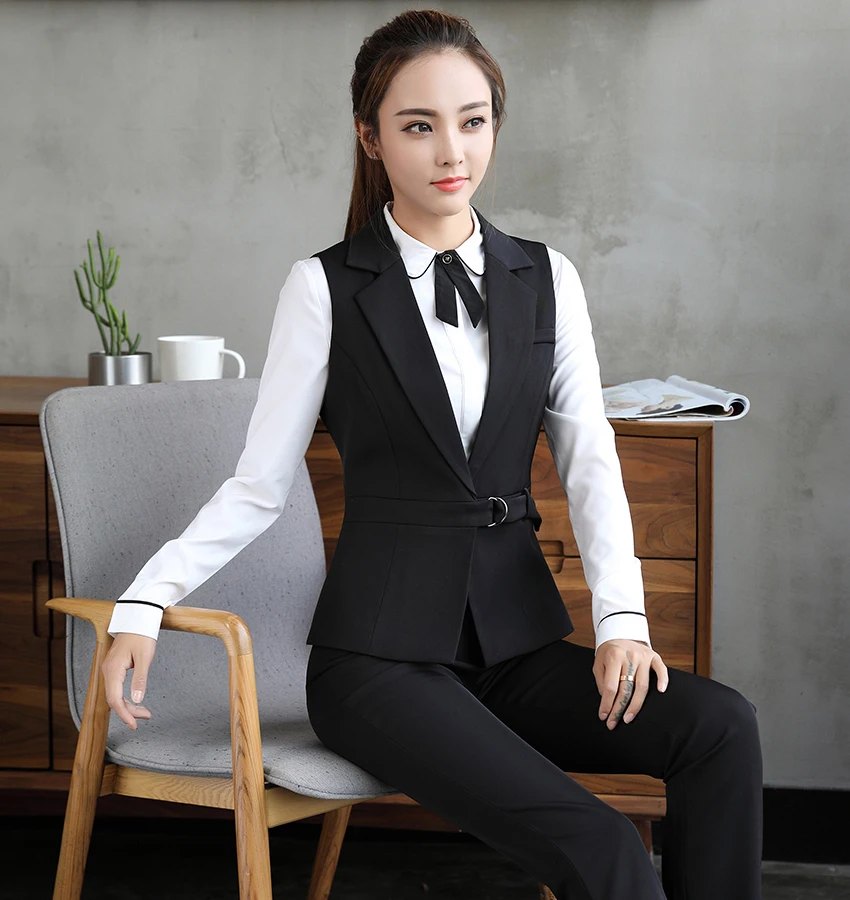 Elegant Pant Suits Women Fashion 2 Pieces Waistcoat and Pants Set Autumn Winter Casual Vest Trousers Suit Female Plus Size