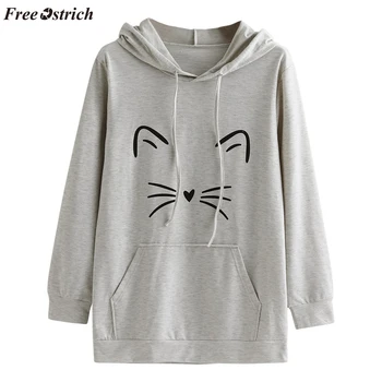 

FREE OSTRICH Women's Fashion Long Sleeve Cartoon Print Hoodie Sweatshirt Pullover Ribbon Decoration Comfortable Wild Sweatshirt