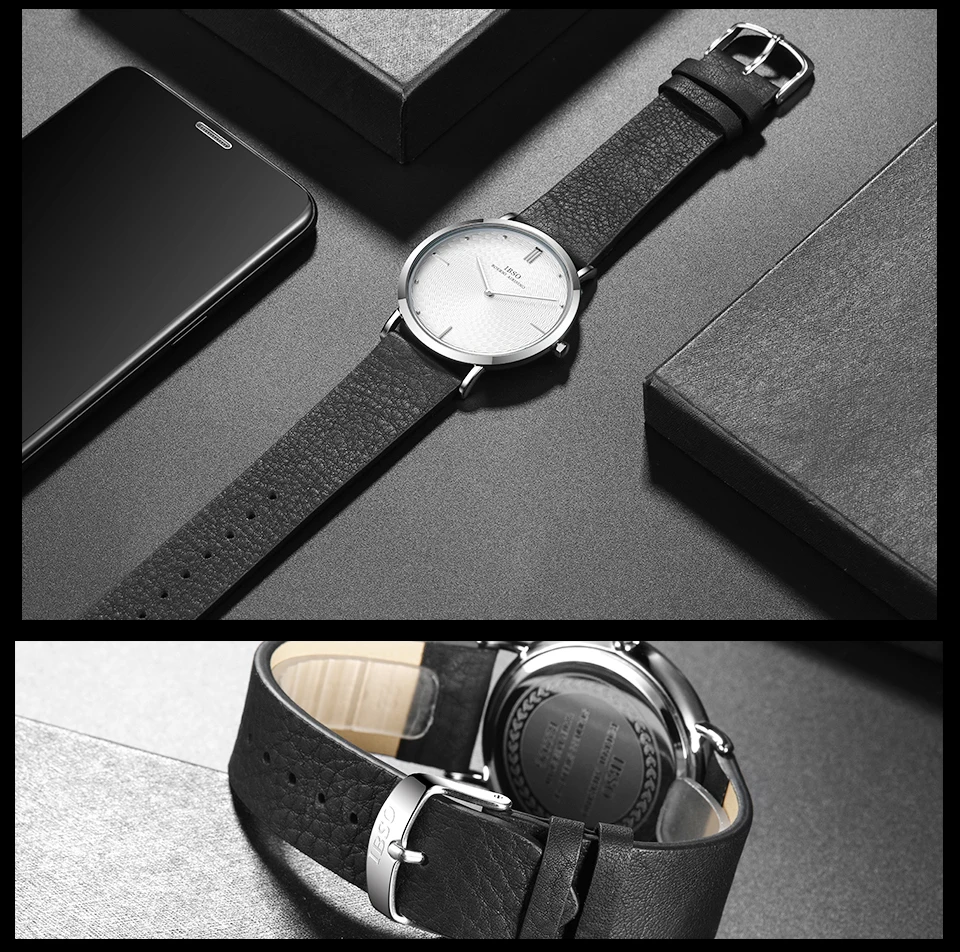 IBSO, Брендовые мужские кварцевые часы-браслет, набор, 7 мм, ультра-тонкий циферблат, кварцевые наручные часы, бизнес, натуральная кожа, ремешок, часы, подарочный набор