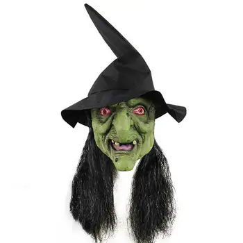 

Halloween Green Head Gray Hair Witch Mask Latex Full Head Scary Mask Carnival Masquerade Costume Cosplay Party Props Party Decor