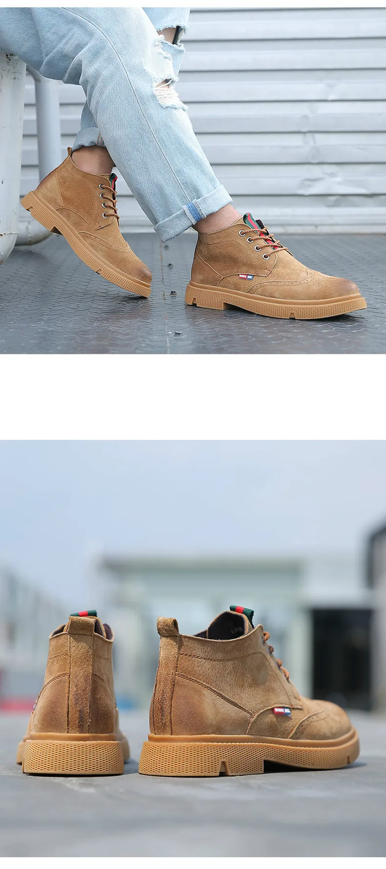 Autumn Winter Men's Work Boots Leather Casual Shoes Fashion Men Leather Ankle Short Boots Luxury Brand Men Bullock Boots 2a