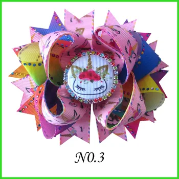 

16 BLESSING Girl 4.5" Unicorn Hair Bow Clip Rhinestone Rainbow Princess Baby ABC