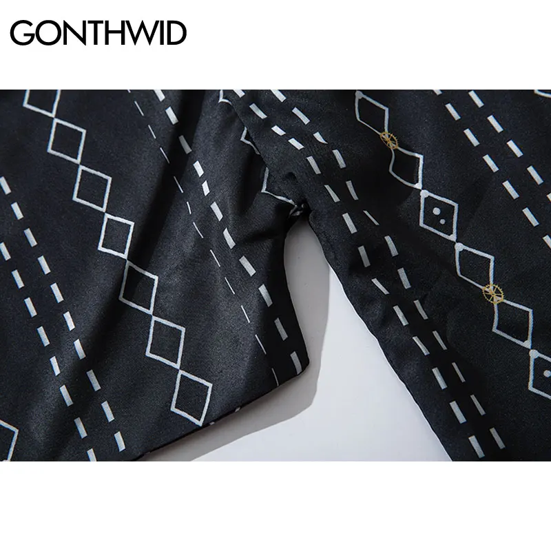 GONTHWID Harajuku Argyle геометрический принт кимоно кардиган куртки Уличная Хип Хоп Повседневная Свободная куртка пальто рубашки модные топы