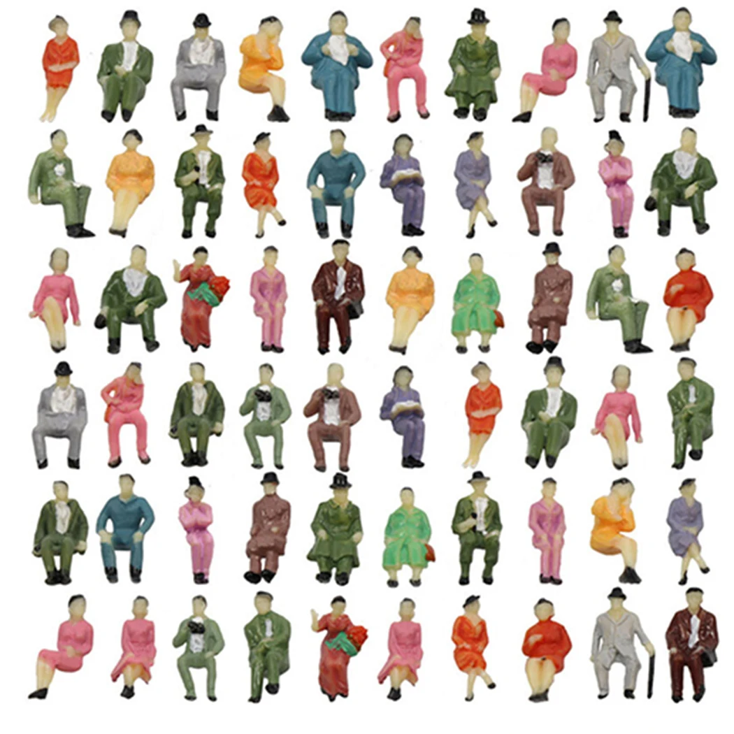 60pcs All Seated 1:87 Painted Figures Passenger HO Scale Sitting People Sand Table Model Mini Ornaments Garden Decoration